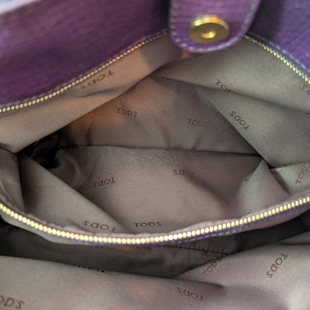 Tod's Purple Leather Satchel Handbag with Adjustable Strap - Picture 10 of 15